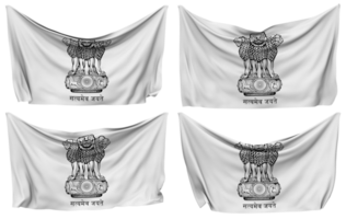 India Emblem Pinned Flag from Corners, Isolated with Different Waving Variations, 3D Rendering png