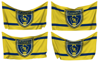 Al Taawoun Football Club Pinned Flag from Corners, Isolated with Different Waving Variations, 3D Rendering png