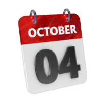 October 4 Date 3D Icon Isolated, Shiny and Glossy 3D Rendering, Month Date Day Name, Schedule, History png