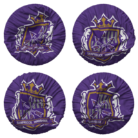 sanfrecce hiroshima flagga i runda form isolerat med fyra annorlunda vinka stil, stöta textur, 3d tolkning png