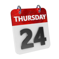 Thursday 24 Date 3D Icon Isolated, Shiny and Glossy 3D Rendering, Month Date Day Name, Schedule, History png