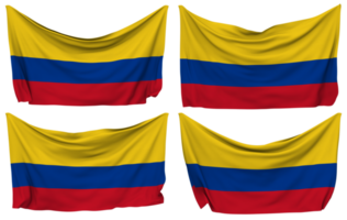 Colombia clavado bandera desde esquinas, aislado con diferente ondulación variaciones, 3d representación png
