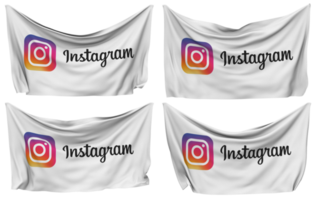 Instagram Pinned Flag from Corners, Isolated with Different Waving Variations, 3D Rendering png