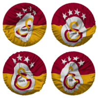 galatasaray spor kulubu, galatasaray sk fotboll klubb flagga i runda form isolerat med fyra annorlunda vinka stil, stöta textur, 3d tolkning png