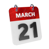 March 21 Date 3D Icon Isolated, Shiny and Glossy 3D Rendering, Month Date Day Name, Schedule, History png