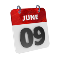 June 9 Date 3D Icon Isolated, Shiny and Glossy 3D Rendering, Month Date Day Name, Schedule, History png