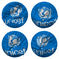 United Nations Childrens Fund, UNICEF Flag in Round Shape Isolated with Four Different Waving Style, Bump Texture, 3D Rendering png