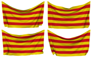 Catalonië, senyera vastgemaakt vlag van hoeken, geïsoleerd met verschillend golvend variaties, 3d renderen png