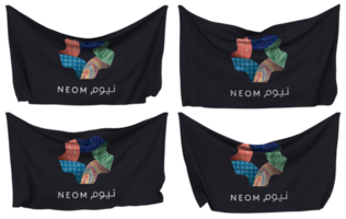 neom fixado bandeira a partir de cantos, isolado com diferente acenando variações, 3d Renderização png