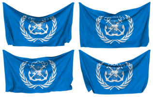 International Maritime Organization, IMO Pinned Flag from Corners, Isolated with Different Waving Variations, 3D Rendering png