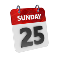 Sunday 25 Date 3D Icon Isolated, Shiny and Glossy 3D Rendering, Month Date Day Name, Schedule, History png