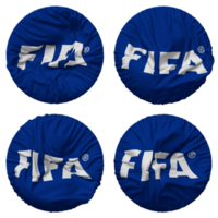 internazionale associazione calcio federazione, fifa bandiera nel il giro forma isolato con quattro diverso agitando stile, urto struttura, 3d interpretazione png