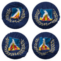 pfc levski Sofia Amerikaans voetbal club vlag in ronde vorm geïsoleerd met vier verschillend golvend stijl, buil textuur, 3d renderen png