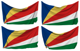 Seychellen festgesteckt Flagge von Ecken, isoliert mit anders winken Variationen, 3d Rendern png