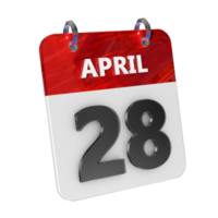 April 28 Date 3D Icon Isolated, Shiny and Glossy 3D Rendering, Month Date Day Name, Schedule, History png