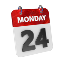 Monday 24 Date 3D Icon Isolated, Shiny and Glossy 3D Rendering, Month Date Day Name, Schedule, History png