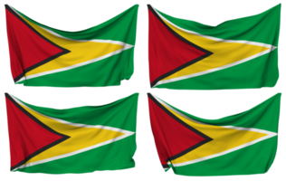 Guyana Pinned Flag from Corners, Isolated with Different Waving Variations, 3D Rendering png