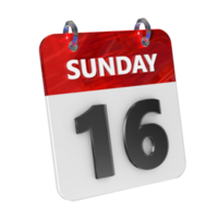 Sunday 16 Date 3D Icon Isolated, Shiny and Glossy 3D Rendering, Month Date Day Name, Schedule, History png