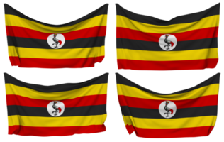 uganda fästs flagga från hörn, isolerat med annorlunda vinka variationer, 3d tolkning png