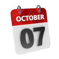 October 7 Date 3D Icon Isolated, Shiny and Glossy 3D Rendering, Month Date Day Name, Schedule, History png