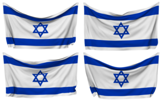 Israel fästs flagga från hörn, isolerat med annorlunda vinka variationer, 3d tolkning png