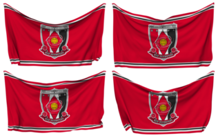 Urawa rot Diamanten festgesteckt Flagge von Ecken, isoliert mit anders winken Variationen, 3d Rendern png