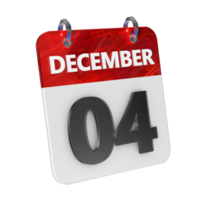 December 4 Date 3D Icon Isolated, Shiny and Glossy 3D Rendering, Month Date Day Name, Schedule, History png