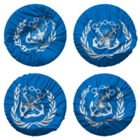 International maritim Organisation, imo Flagge im runden gestalten isoliert mit vier anders winken Stil, stoßen Textur, 3d Rendern png