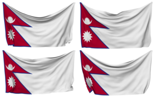 Nepal festgesteckt Flagge von Ecken, isoliert mit anders winken Variationen, 3d Rendern png