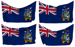 South Georgia and the South Sandwich Islands, SGSSI Pinned Flag from Corners, Isolated with Different Waving Variations, 3D Rendering png