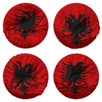 albania flagga i runda form isolerat med fyra annorlunda vinka stil, stöta textur, 3d tolkning png