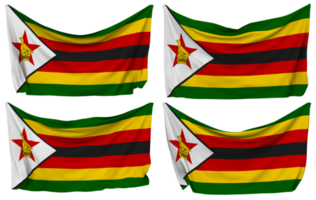 Zimbabwe Pinned Flag from Corners, Isolated with Different Waving Variations, 3D Rendering png