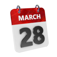 March 28 Date 3D Icon Isolated, Shiny and Glossy 3D Rendering, Month Date Day Name, Schedule, History png