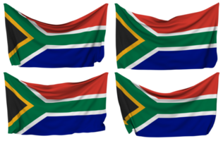 Süd Afrika festgesteckt Flagge von Ecken, isoliert mit anders winken Variationen, 3d Rendern png