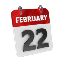 febrero 22 fecha 3d icono aislado, brillante y lustroso 3d representación, mes fecha día nombre, cronograma, historia png