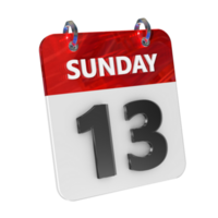 Sunday 13 Date 3D Icon Isolated, Shiny and Glossy 3D Rendering, Month Date Day Name, Schedule, History png