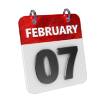 februari 7 datum 3d icoon geïsoleerd, glimmend en glanzend 3d weergave, maand datum dag naam, schema, geschiedenis png