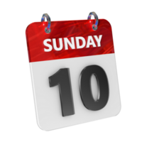 Sunday 10 Date 3D Icon Isolated, Shiny and Glossy 3D Rendering, Month Date Day Name, Schedule, History png