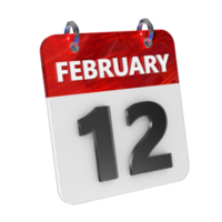 February 12 Date 3D Icon Isolated, Shiny and Glossy 3D Rendering, Month Date Day Name, Schedule, History png