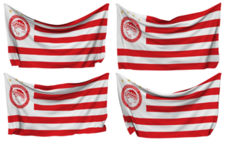 olympiakos klubb av fläktar av piraeu fästs flagga från hörn, isolerat med annorlunda vinka variationer, 3d tolkning png
