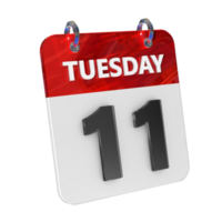 Tuesday 11 Date 3D Icon Isolated, Shiny and Glossy 3D Rendering, Month Date Day Name, Schedule, History png