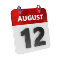 August 12 Date 3D Icon Isolated, Shiny and Glossy 3D Rendering, Month Date Day Name, Schedule, History png