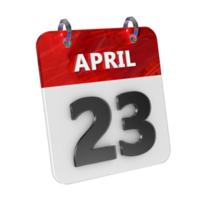 avril 23 Date 3d icône isolé, brillant et brillant 3d le rendu, mois Date journée nom, calendrier, histoire png