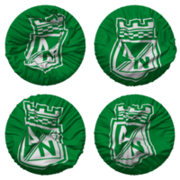 atletico nacional sa fotboll klubb flagga i runda form isolerat med fyra annorlunda vinka stil, stöta textur, 3d tolkning png