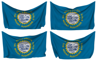 staat van zuiden dakota vastgemaakt vlag van hoeken, geïsoleerd met verschillend golvend variaties, 3d renderen png