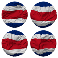 costa rica flagga i runda form isolerat med fyra annorlunda vinka stil, stöta textur, 3d tolkning png