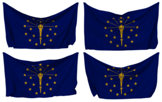 staat van Indiana vastgemaakt vlag van hoeken, geïsoleerd met verschillend golvend variaties, 3d renderen png