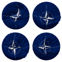 noorden atlantic verdrag organisatie, nato vlag in ronde vorm geïsoleerd met vier verschillend golvend stijl, buil textuur, 3d renderen png