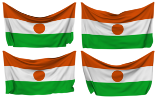 Niger festgesteckt Flagge von Ecken, isoliert mit anders winken Variationen, 3d Rendern png