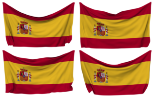 Spain Pinned Flag from Corners, Isolated with Different Waving Variations, 3D Rendering png